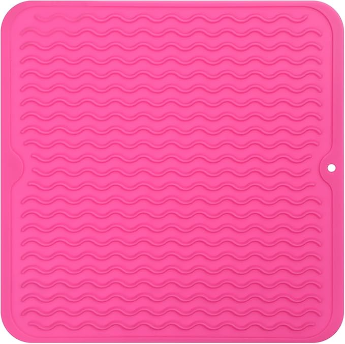 Silicone Dish Drying Mat for Multiple Usage,Easy clean,Eco-friendly,Heat-resistant Silicone Mat for Kitchen Counter or Sink,Refrigerator or Drawer liner Rose M 12 inches x 12 inches - Bloomnest