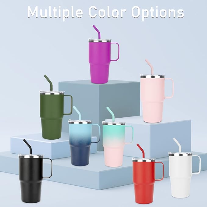Sursip 24 oz Insulated Cup with Handle, Double Wall Vacuum Stainless Steel Tumbler with Straw and 2 Lids, For Cold/Hot Drinks, Coffee Travel Mug for Car/Home/Office/Party/Camping (Black-1 Pack) - Bloomnest