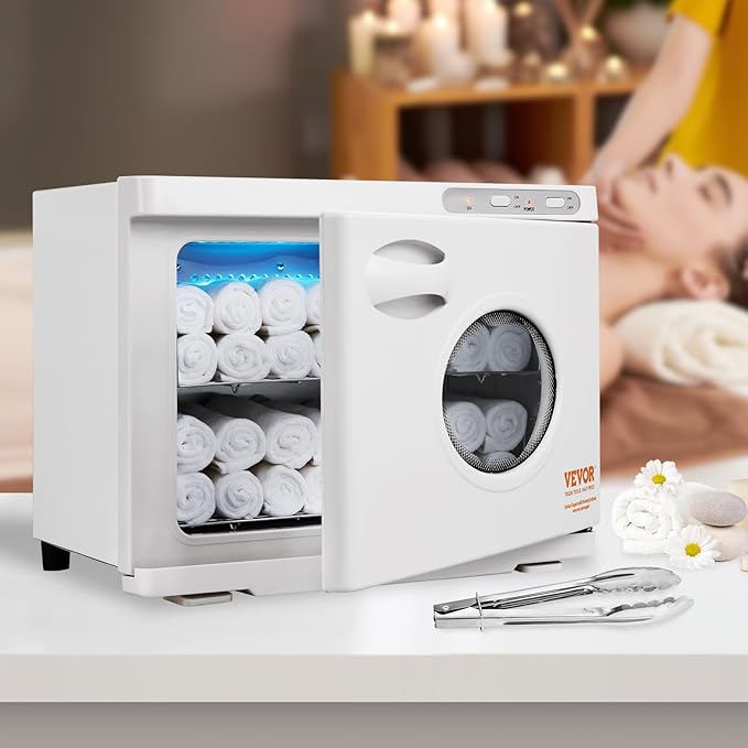 VEVOR 23L Large Capacity Hot Warmers with See Through Window, Two Stainless Steel Racks, Holds up 50-60 Towels, 2-in-1 Quick and All-Round Heating for Facials, SPA, Massage, Salon, White - Bloomnest