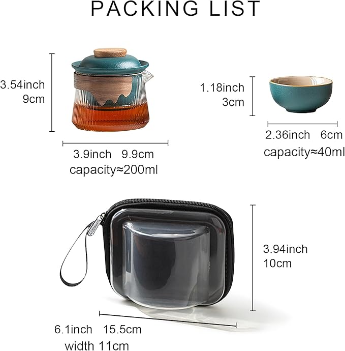 fanquare Ceramic Tea Pot Set Porcelain Kung Fu Teapot Set with 2 Mini Teacups Infuser Portable Handbag for Travel Tea Pot with Wooden Protection, Green - Bloomnest