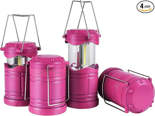 Lichamp LED Camping Lantern, 4 Pack Battery Powered Flashlight for Power Outages, Portable Collapsible Hanging Light Essential for Home, Outdoor, Emergency Lamp Survival Kit Gear for Hurricane, Pink - Bloomnest