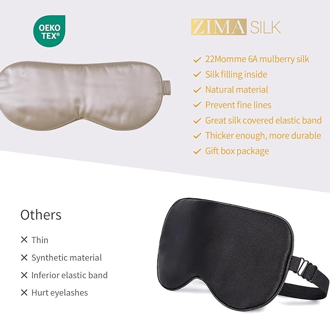 ZIMASILK Adjustable 100% 22 Momme Mulberry Silk Sleep Mask for Sleeping, Filled with Premium Mulberry Silk, Softest & Breathable Eye Sleeping Mask (Beige) - Bloomnest
