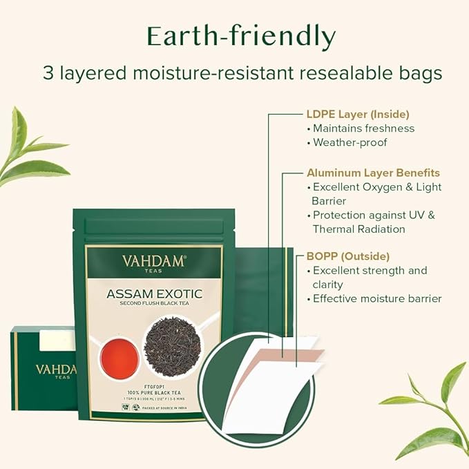 VAHDAM, Fresh Harvest Assam Tea Leaves with Golden Tips, 3.53oz (50 Cups) Strong, Malty & Rich - Exotic Assam Tea Loose Leaf | Pure Assam Black Tea | English Breakfast Tea - Bloomnest