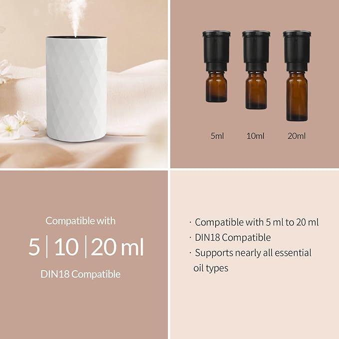 Waterless Diffuser for Essential Oil,Aromatherapy Air Scent Diffuser with 3 Mist Modes and 3 Countdown Timers,Mini Portable Scent Machine for Home,Room,Car,Office,Ivory White - Bloomnest