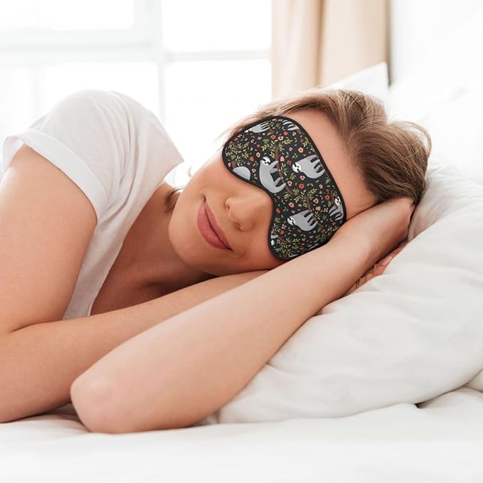 Cute Funny Sloth Floral Sleep Mask, Soft Comfort Eye Shade, Blackout Eye Cover for Deep Rest, Travel, Nap, Meditation - Bloomnest