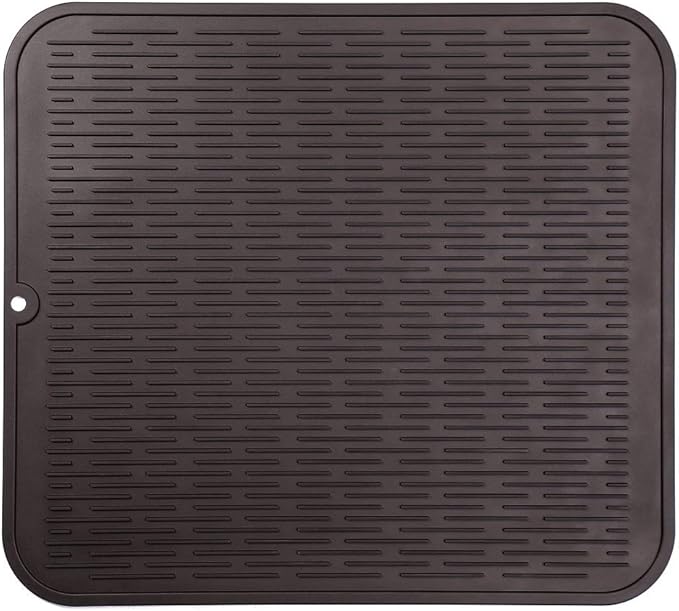 Silicone Dish Drying Mat for Multiple Usage,Easy clean,Eco-friendly,Heat-resistant Silicone Mat for Kitchen Counter or Sink,Refrigerator or Drawer Liner Coffee XL 18 inches x 16 inches - Bloomnest