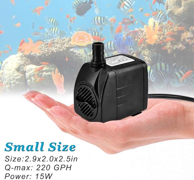 DOMICA 220GPH Ultra Quiet Fountain Pump (15W 800L/H), Small Submersible Pump for Pond, Water Feature, Aquariums, Hydroponics, Indoor or Outdoor Fountain - Bloomnest
