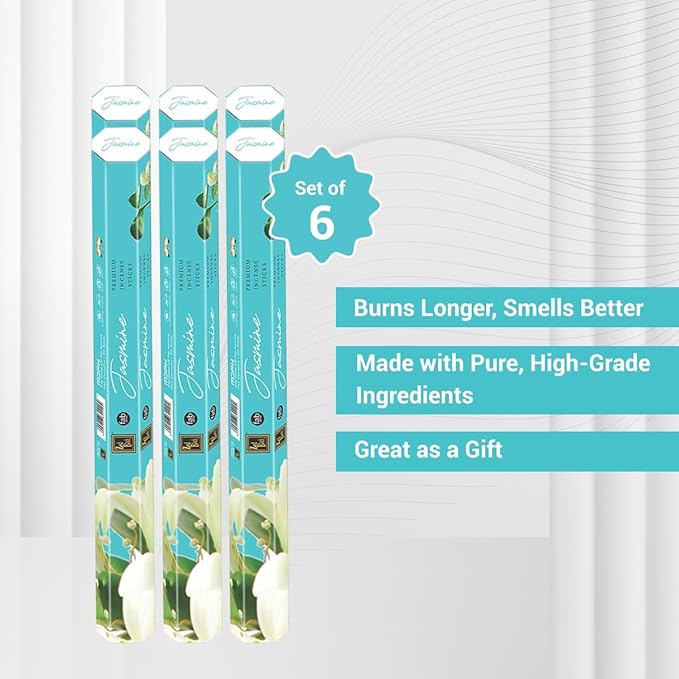 Zed Black Premium Jasmine Natural Incense Sticks – 20 Sticks per Box, 6 Boxes (Total 120 Sticks) – Soothing Floral Aroma for Home, Office & Meditation Spaces.