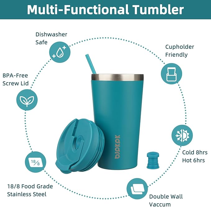 BJPKPK 18oz Tumbler With lid And Straw Stainless Steel Travel Coffee Mug Insulated Tumblers Cups,Laguna - Bloomnest