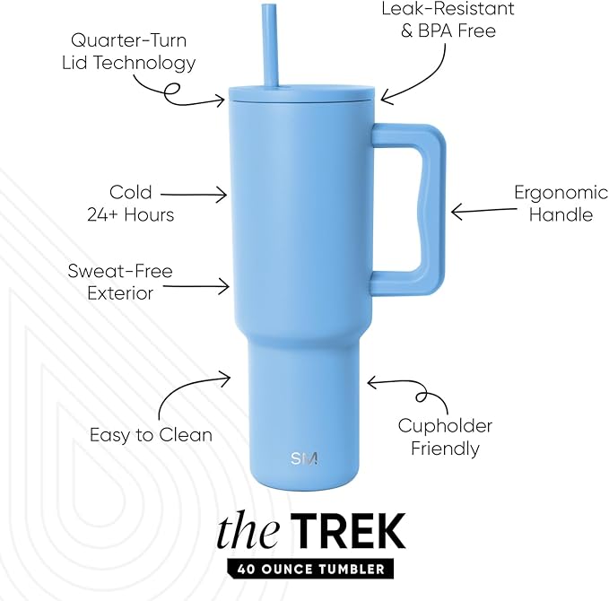 Simple Modern 40 oz Trek Tumbler with Handle and Straw Lid | Cup Holder Friendly Insulated Stainless Steel Travel Mug | Snow Day SimpleModern