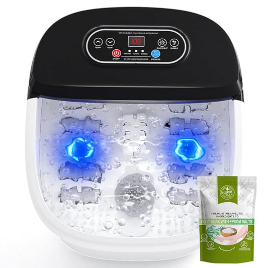 Foot Spa Bath Massager with Heat - Ozone and Blue Light Foot Soaking Tub, Epsom Salt, Adjustable Temperature, Bubble and 8 Rollers, Birthday Gift for Mom Dad