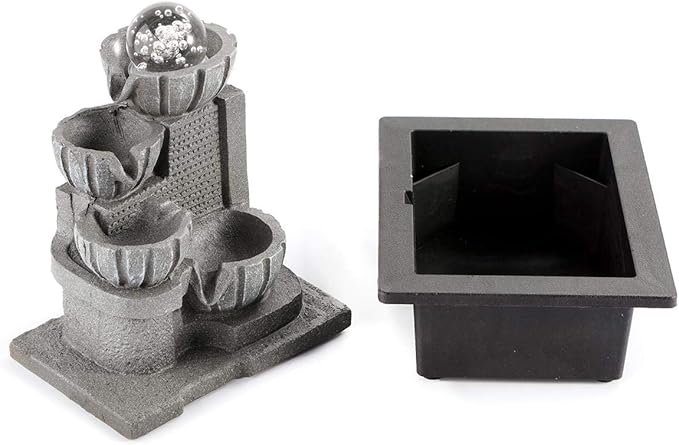 Dyna-Living Water Fountains Indoor Tabletop Water Fountain with LED Rolling Ball Feng Shui Waterfall Fountain for Modern Home Decor Office Living Room Decoration