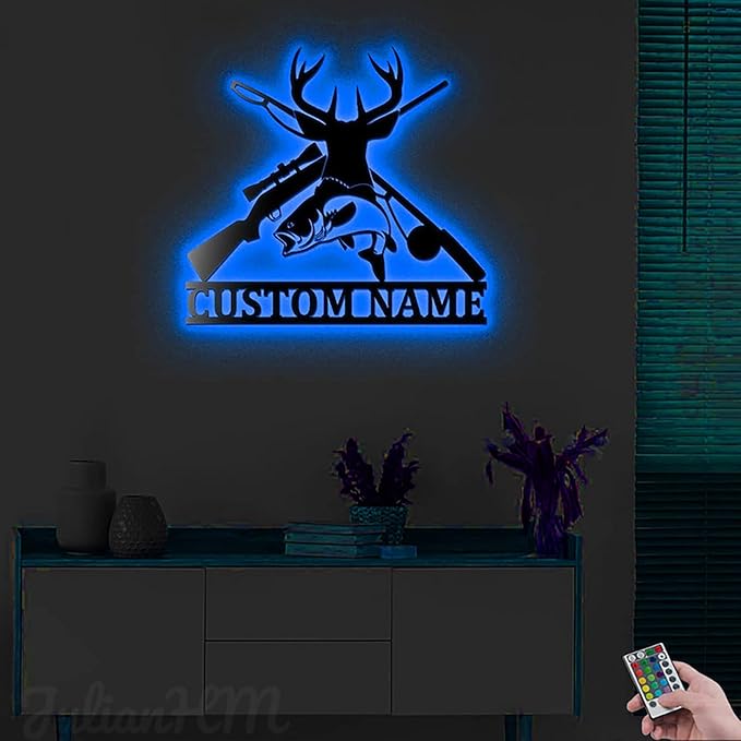 Lovely POD Personalized Hunting Metal sign, Hunting Art, Custom Hunitng And Fishing Metal Wall Art With Led Light Personalized Hunter Name Metal Wall Decor Deer Hunting Decoration Hanging for Home5 - Bloomnest