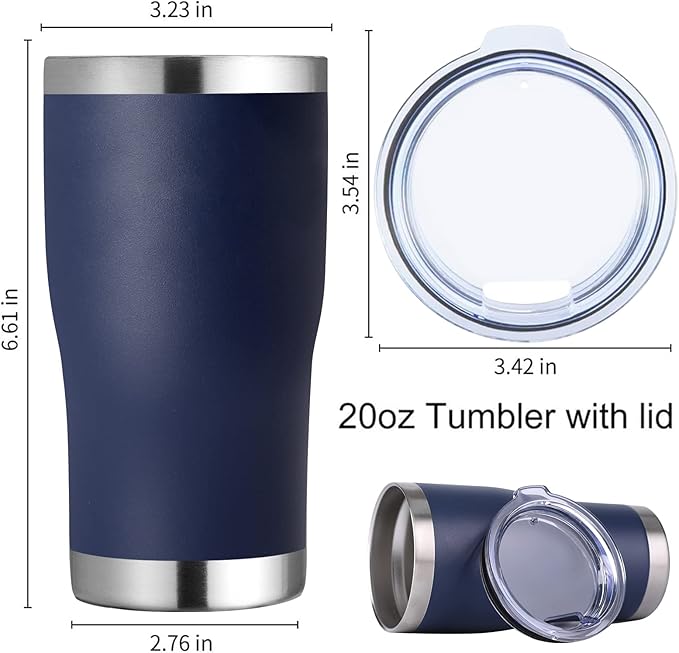 DOMICARE 20oz Tumbler with Lid Stainless Steel Tumblers Bulk, Double Wall Vacuum Insulated Coffee Travel Mug Powder Coated Tumbler, 12 Count (Pack of 1) Navy