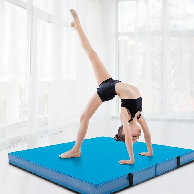Giantex 4' x 4' Folding Gymnastics Mat with Carry Handles, Bio-Folding Tumbling Mat for Kids & Cheerleading - Bloomnest