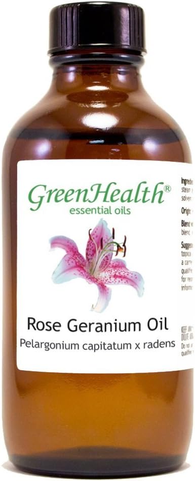 GreenHealth Rose Geranium Essential Oil - 4 fl oz Amber Glass Bottle - 100% Pure Essential Oil Greenals