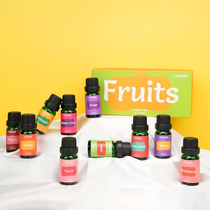 Fruity Fragrance Oil Set, 10x10ml, Colomix Essential Oils for Diffusers for Home, Fruit Diffuser Oil Scents, Fragrance Oil for Candle Soap Making, Orange, Apple, Strawberry & More - Bloomnest