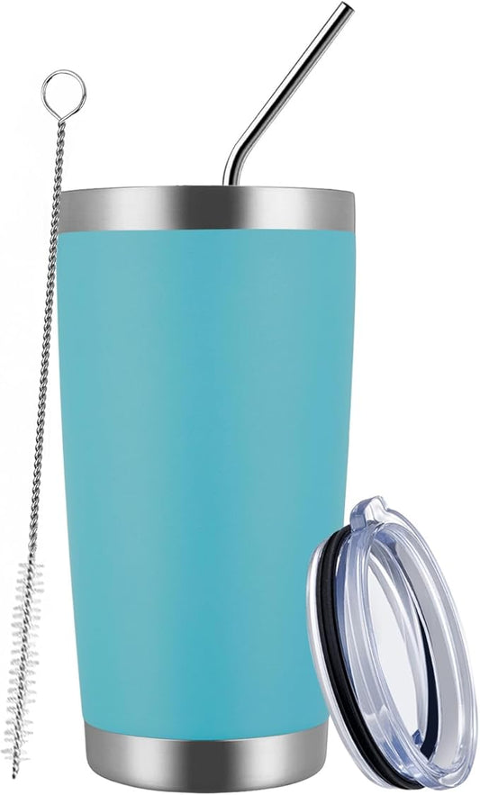 MEWAY 20oz Tumbler Cup Double Wall Vacuum Insulated Travel Mug Bulk, Stainless Steel Tumblers with Lid and Straw, Durable Powder Coated Coffee Cups for Cold & Hot Drinks (Light Blue, 1) - Bloomnest