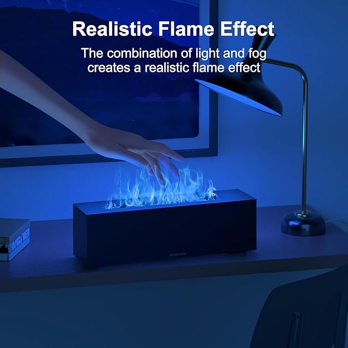 Flame Diffuser for Essential Oils - 200ml Ultrasonic Aroma Diffusers with 7 Color Flame Light Aromatherapy Diffuser & Cool Mist Humidifier for Home, Office, Bedroom, Type-c Cable, Auto-Off Protection - Bloomnest