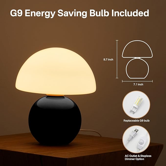 Mushroom Lamp Table Lamp for Bedroom,Desk Bedside Small Lamps for Living Room Night Stands,Mushroom Decor Cute Mini Modern Mid Century Lamps,Unique Aesthetic Home Living Room Decor(Black) - Bloomnest