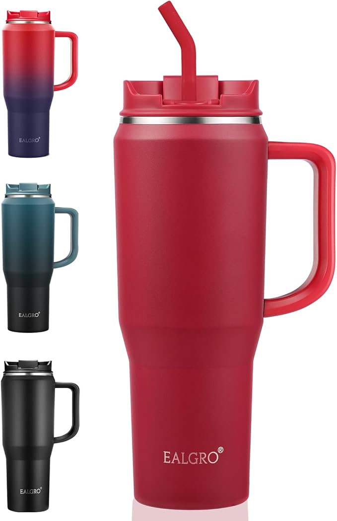 40 oz Tumbler with Handle, Insulated Tumblers with Lid and Straw, Large Metal Sports Water Bottle Jug, Thermal Stainless Steel Travel Coffee Mug Cup, Classic Red - Bloomnest