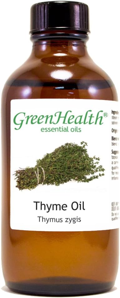 Thyme Essential Oil - 4 fl oz - Amber Glass Bottle w/Cap - 100% Pure Essential Oil - GreenHealth Greenals