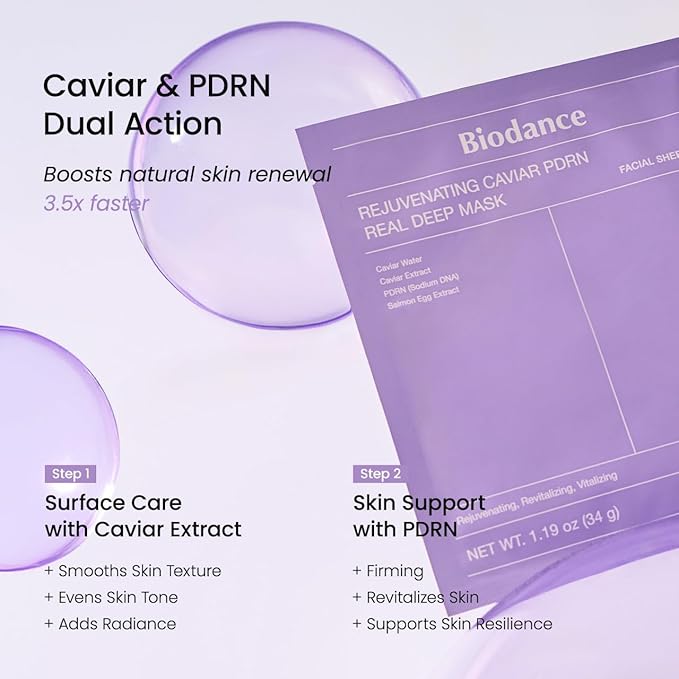 BIODANCE Rejuvenating Caviar PDRN Real Deep Mask, Overnight Hydrogel Mask, Skin Firming, Radiance, Enhancing Skin Recovery, Korean Skin Care, Valentines Day Gifts for Her | 1.19oz(34g) x 4ea - Bloomnest