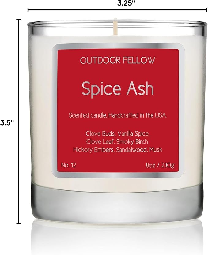 Outdoor Fellow Spice Ash Candle | Luxury Scented Candle with Coconut & Apricot Wax Blend | Clove, Smoky Birch, Sandalwood & Musk | 40+ Hour Burn Time | Perfect for Home or Gifting (8oz) - Bloomnest