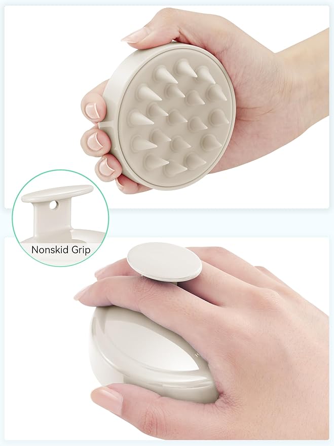HEETA Scalp Massager Hair Growth, Soft Silicone Scalp Scrubber Shampoo Brush for Exfoliation, Dandruff Removal Head Massage Stress Relax, Wet & Dry Use for Thick Thin Curly Hair Care, Beige HEETA