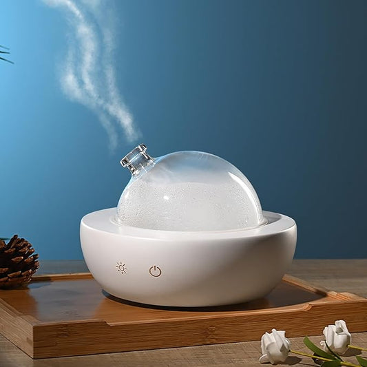 Glass Essential Oil Diffuser with Real Wood Base, 180ml Aromatherapy Diffuser with 2 Mist Modes, 7 Colors LED Light Ultrasonic Cool Mist Humidifier for Home and Office Bloomnest