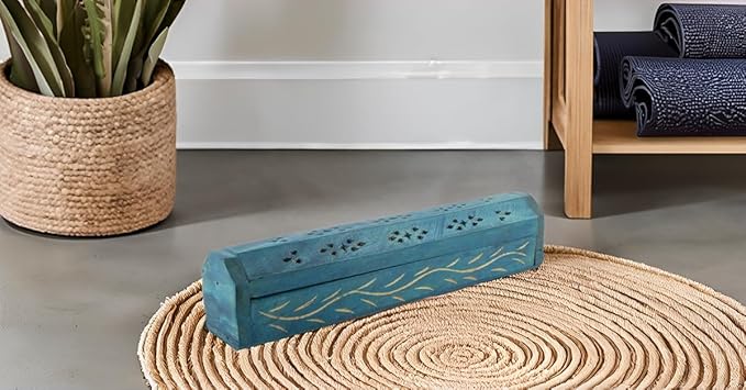 Wooden Incense Stick & Cone Burner Holder Coffin with Storage Compartment Organic Eco Friendly Ash Catcher Agarbatti Holder Rustic Style for Meditation Yoga Aromatherapy Home Fragrance Products - Bloomnest