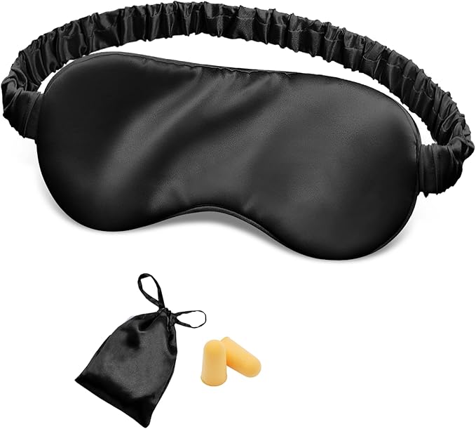 Silk Sleep Mask Eye Mask Blindfold with Double Layer Silk Filling and Elastic Strap for Full Night's Sleep, Travel and Nap, Soft Eye Cover Eyeshade with Luxury Bag and Ear Plugs by OLESILK (Black) - Bloomnest
