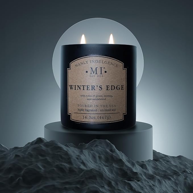 Manly Indulgence Winters Edge Scented Candles for Men, 2 Wick, 16.5 oz Premium Soy Blend Wax, 60H Burn, Candles for Home Scented - Made in The USA - Bloomnest
