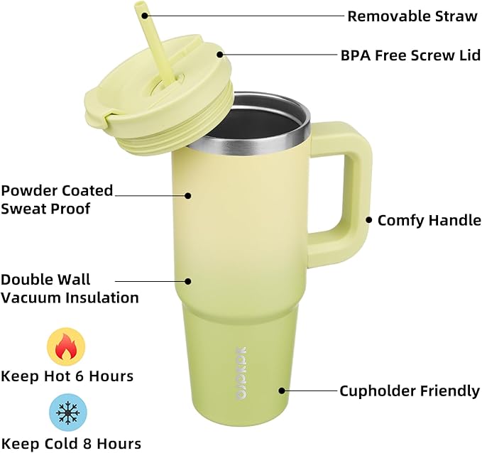 BJPKPK 30 oz Tumbler With Handle Insulated Tumblers With Lid And Straw Stainless Steel Thermal Cup,Lime - Bloomnest