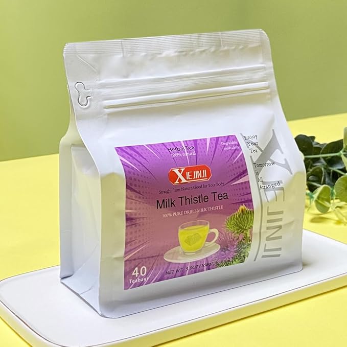 XIEJINJI Milk Thistle Tea Bags, 4.2g x 40 Count (5.9 oz), 100% Natural - No Flavoring & No Additives - Caffeine Free, Eco-Conscious Tea Bags, Resealable Bag - Bloomnest