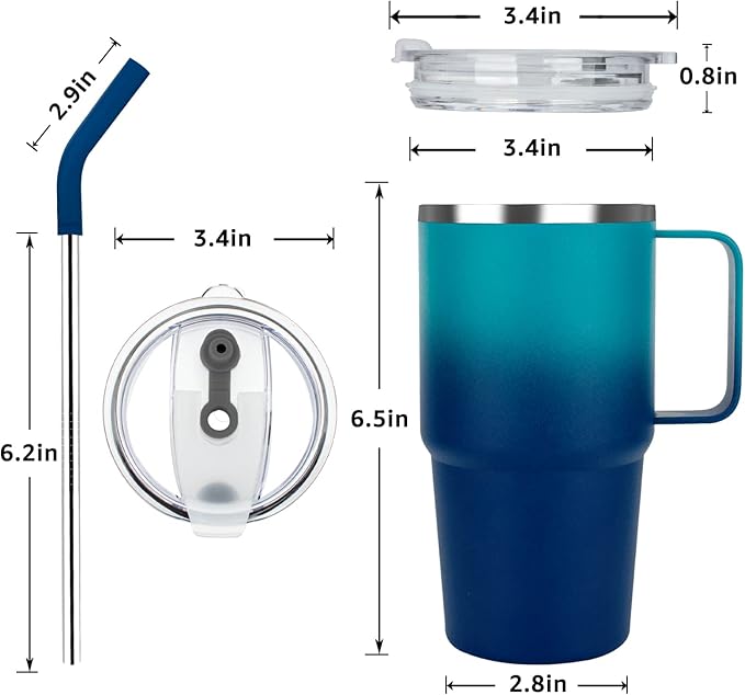 Sursip 24 oz Tumbler with Handle and Straw Lid, Double Wall Vacuum Stainless Steel Insulated Coffee Cup with 2 Lids, For Cold/Hot Drinks, Leak Proof, BPA-Free, Dishwasher Safe(Navy-1 Pack) - Bloomnest