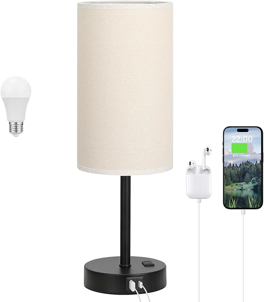 Dicoool Tall Touch Bedside Table Lamp with USB - 3 Way Dimmable Black Lamps for Bedroom Nightstand, Desk Lamp with Black Charging Station for Dorm, Office, Kids Room - Bloomnest