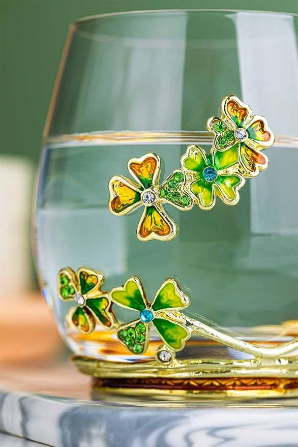 Luka Tech four-leaf clover flower Glass Coffee Mugs Tea Cup with Spoon, Unique Gifts For Women Wife Mom Friends Birthday Mothers Valentines Day Christmas (Green) - Bloomnest