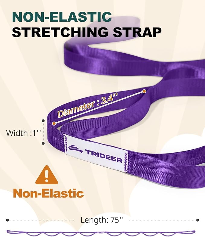 Trideer Stretching Strap Yoga Strap Physical Therapy for Home Workout, Exercise, Pilates and Gymnastics, 10 Loops Non-Elastic Stretch Bands with Aesthetic Packaging for Women & Men - Bloomnest