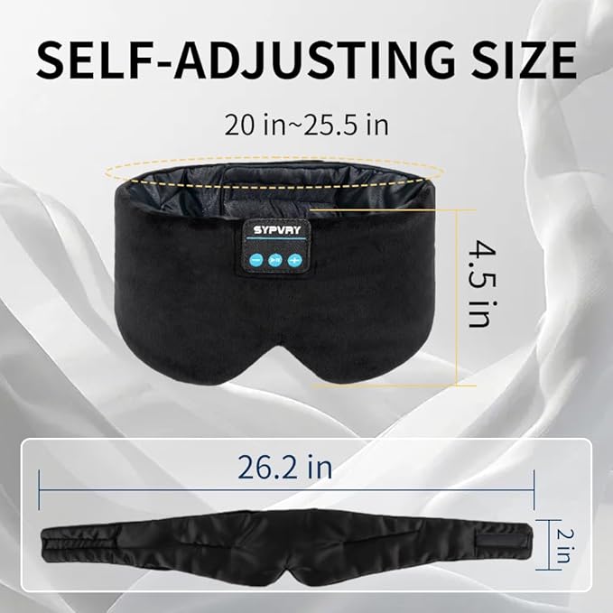 Sleep Mask Bluetooth 5.4 Headphones Soft Wireless Headband Eye Mask Blackout with Microphone (Black M) - Bloomnest