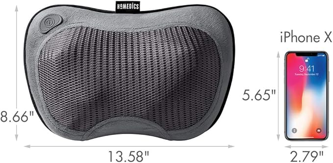Homedics Cordless Shiatsu All-Body Massage Pillow with Soothing Heat, Reverse Function, Rechargeable Battery, and Integrated Controls –Lightweight - Bloomnest