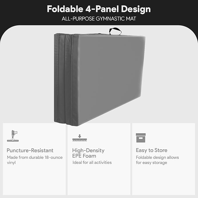 BalanceFrom 10x4 Feet 4-Panel Folding Gymnastics Mat – 2-Inch Thick Pad with Vinyl Surface and Carrying Handles for Tumbling, Yoga, Pilates, Home Workouts, and Martial Arts - Bloomnest