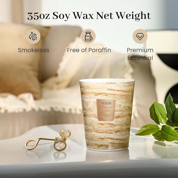 M&SENSE TobaccoVanilla Scented Candles for Home, 3-Wick Highly Scented Jar Candles, Extra Large Candle 35 Oz 150 Hours Long Lasting Burning, Relaxing Aromatherapy Candle for Stress Relief, Meditation - Bloomnest