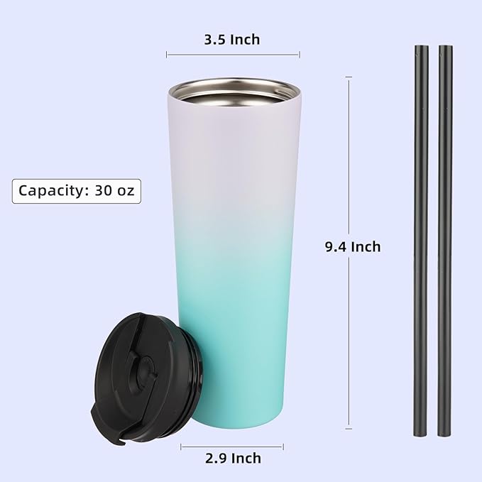 30 OZ Insulated Tumbler with Lid and 2 Straws Stainless Steel Water Bottle Vacuum Travel Mug Coffee Cup,Pastel Sunset - Bloomnest