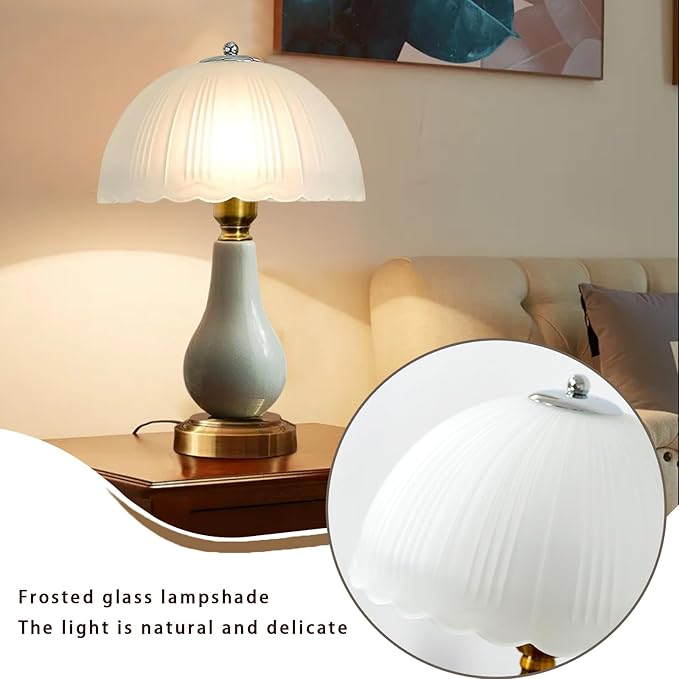 Large Table Light 3 Color Adjustable Ceramic Lamp Vintage Nightstand Lamps Dimmable Bedside Table Lamps for Living Room Bedroom Home Office (Cyan) - Bloomnest