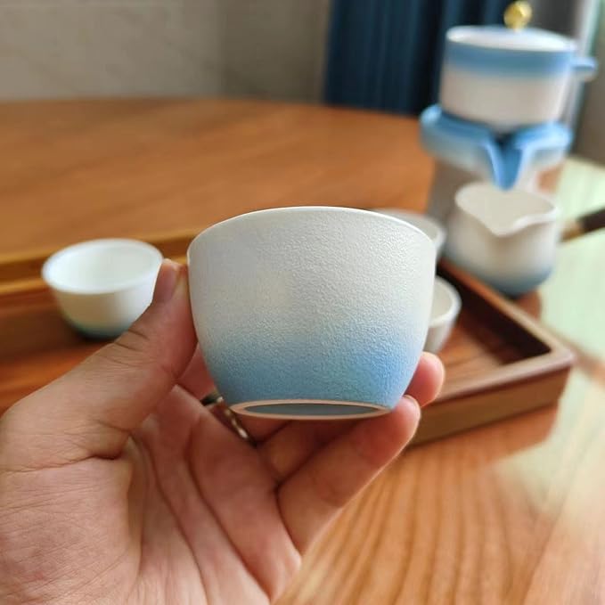 Chinese Kung Fu Tea Set, Automatic Stone Grinding Pot, Gift Box Suitable for Tea Ceremony Parties, Gifts, Home, Office Decoration in Mother's Day(Gradient Blue)