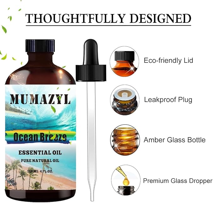 Ocean Breeze Essential Oil, Ocean Breeze Oil 4 Fl Oz 120ML for Diffuser Humidifier Yoga Cleaning DIY Candle Soap Making Fragrance Oils - Bloomnest