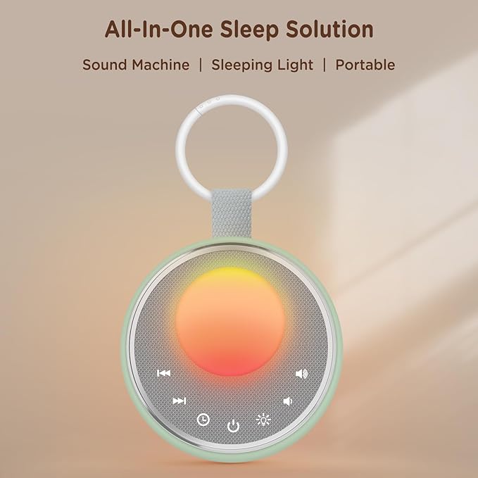 Peakeep Sound Machine with Sleeping Light for Baby, White Noise Lullaby Hush Heartbeat Fan 27 Sounds, 3 Dimmers Dimmable, Travel Battery Machine 30 Volume Loud, 25 Hours Continuous Audio (Aqua) - Bloomnest
