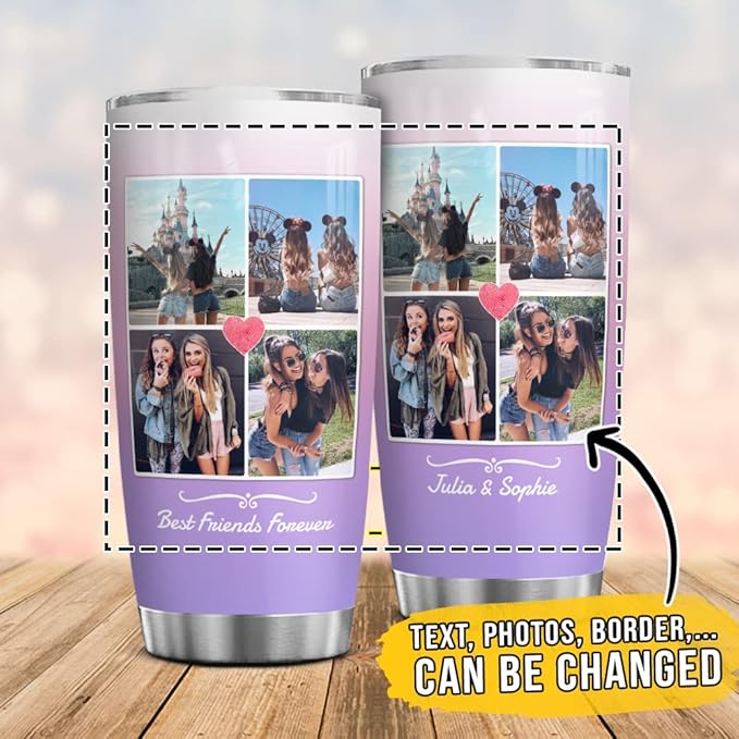 Wassmin Personalized Tumbler Customized Tumblers With Picture Text Stainless Steel 20oz 30oz Insulated Travel Cup with Pictures Photos Gifts For Best Friends Bestie Bff Soul Sister Women Girls - Bloomnest