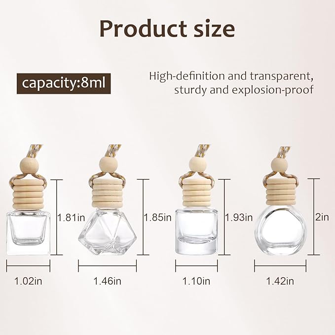 60Pcs Hanging Car Air Freshener Diffuser, 10ml Empty Glass Essential Pendant Bottles, Automotive Oil Aromatherapy Fragrance Perfume Containers - Bloomnest